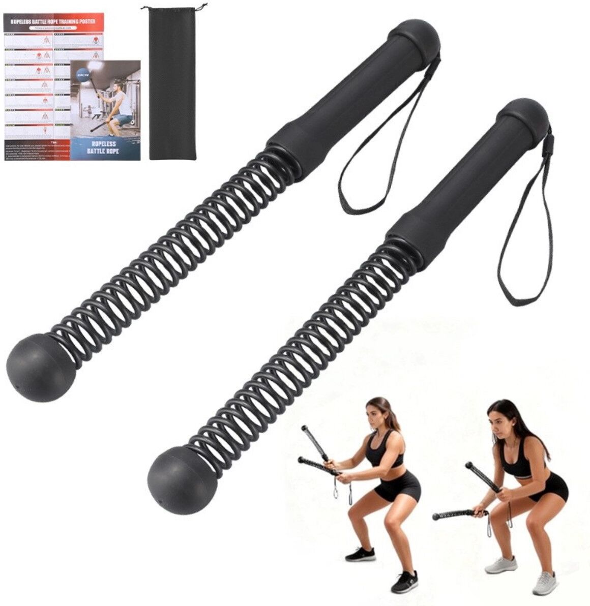 INF Seilloses verstellbares gewichtetes Battle-Rope-Paar für Home-Gym — federbetriebenes seilloses Trainergerät mit Grau
