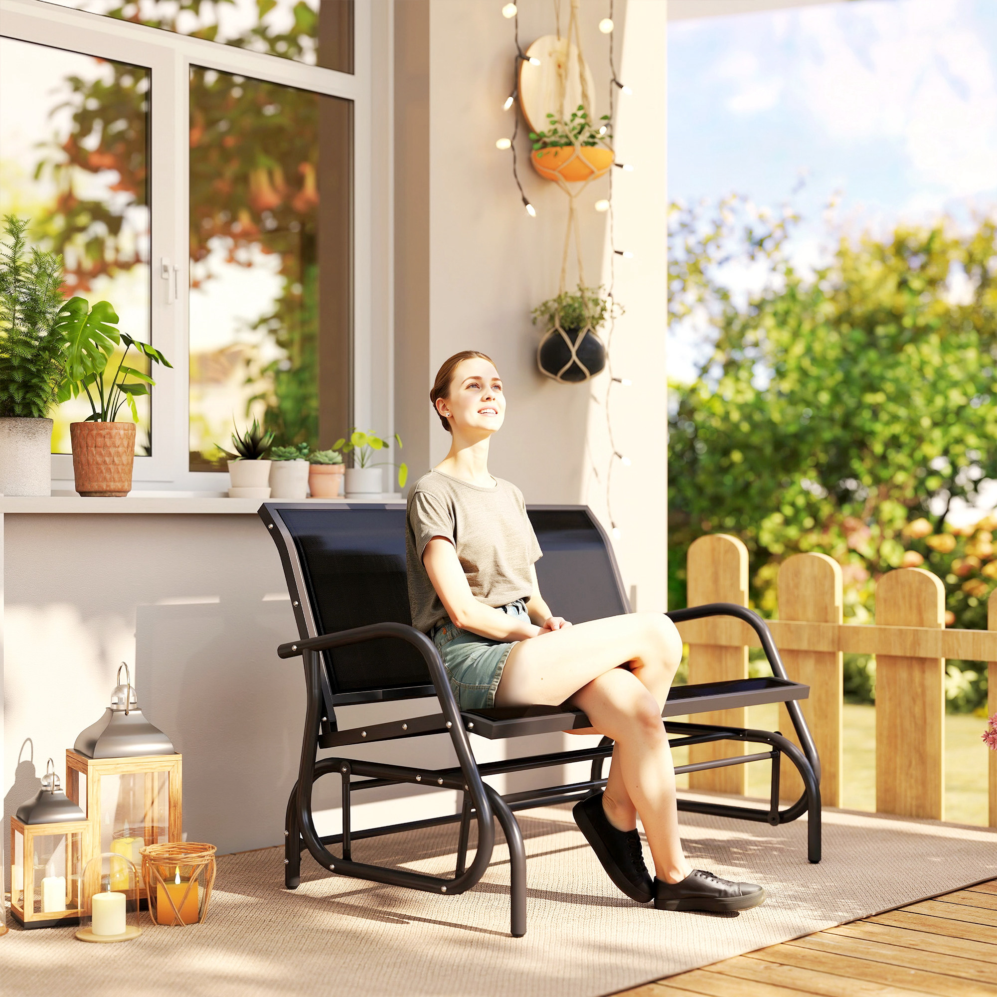 Outsunny Panchina a Dondolo da Esterno Panca Giardino Biposto Metallo 120 × 70 × 88cm Aosom