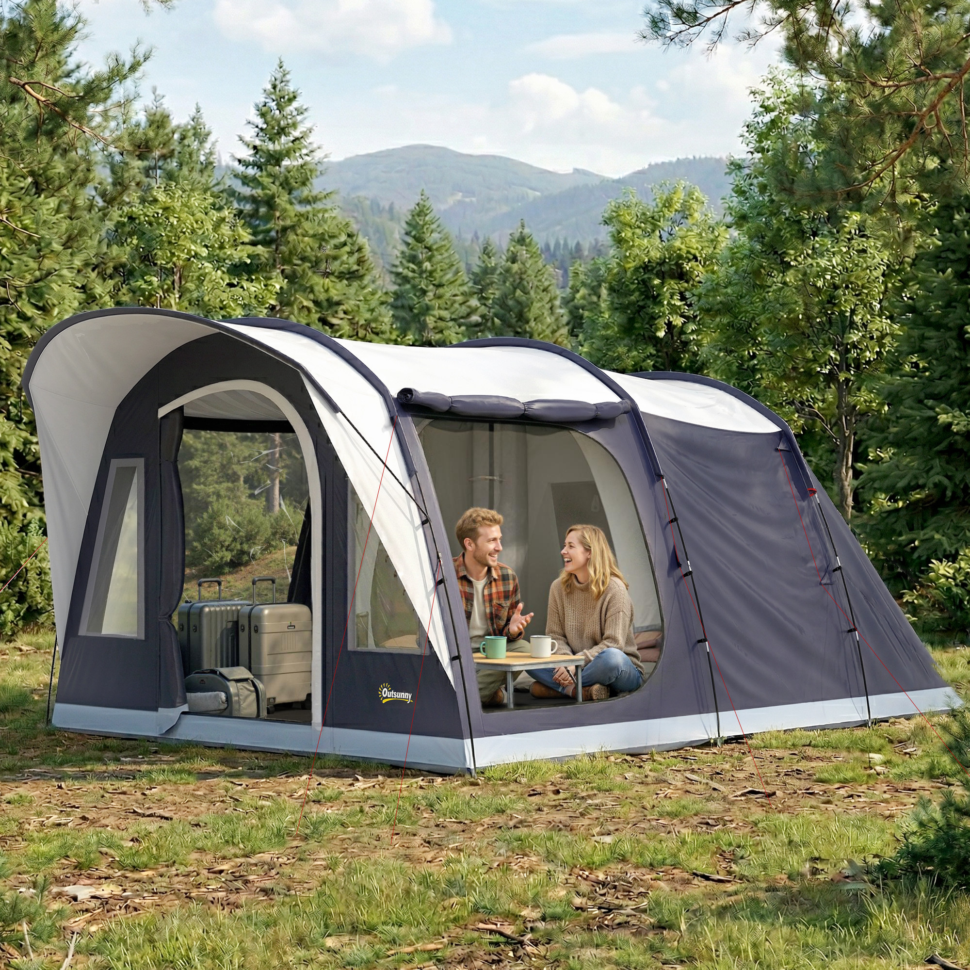 Outsunny Tenda Tunnel 2-4 Persone, Camera da Letto, Zona Giorno, Impermeabile, Blu Navy   Aosom Italy