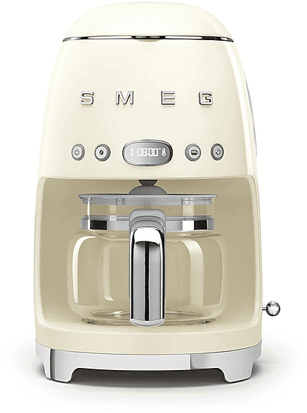 Cafetera de goteo - Smeg DCF02CREU, 50's Style, 1050 W, 10 tazas, 1.4 l, 8 funciones, Filtro permanente, Crema