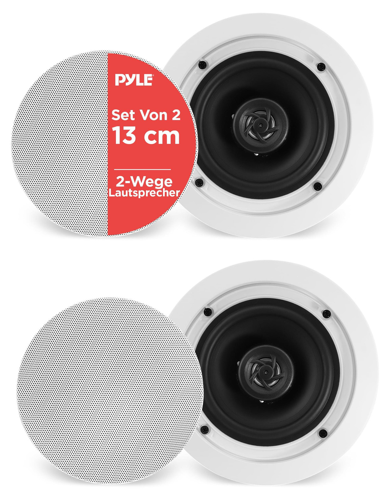 Pyle PDIC1651RD 2-weg 2.0 kanaals luidspreker met kabel, 80 - 20000 Hz, 16 ohm, Wit