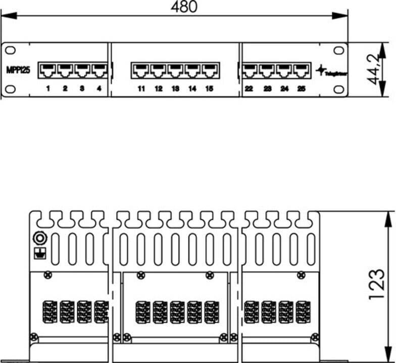 Telegärtner 19" ISDN-Panel 25-Port 1HE, RAL7035 MPPISDN 25-H kurz (100007031)