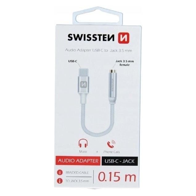 Swissten Audio Adapter Textil USB-C/Jack (female) 0.15 M (Winkeladapter) (73501302)