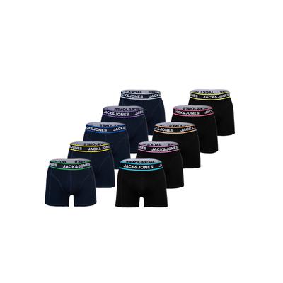 Boxershorts JACK & JONES "Boxershort JACLIMES SOLID TRUNKS 10 PACK 10er Pack", Herren, Gr. S, bunt (schwarz, blau), Obermaterial: 95% Baumwolle CO. 5% Elasthan EL., Unterhosen