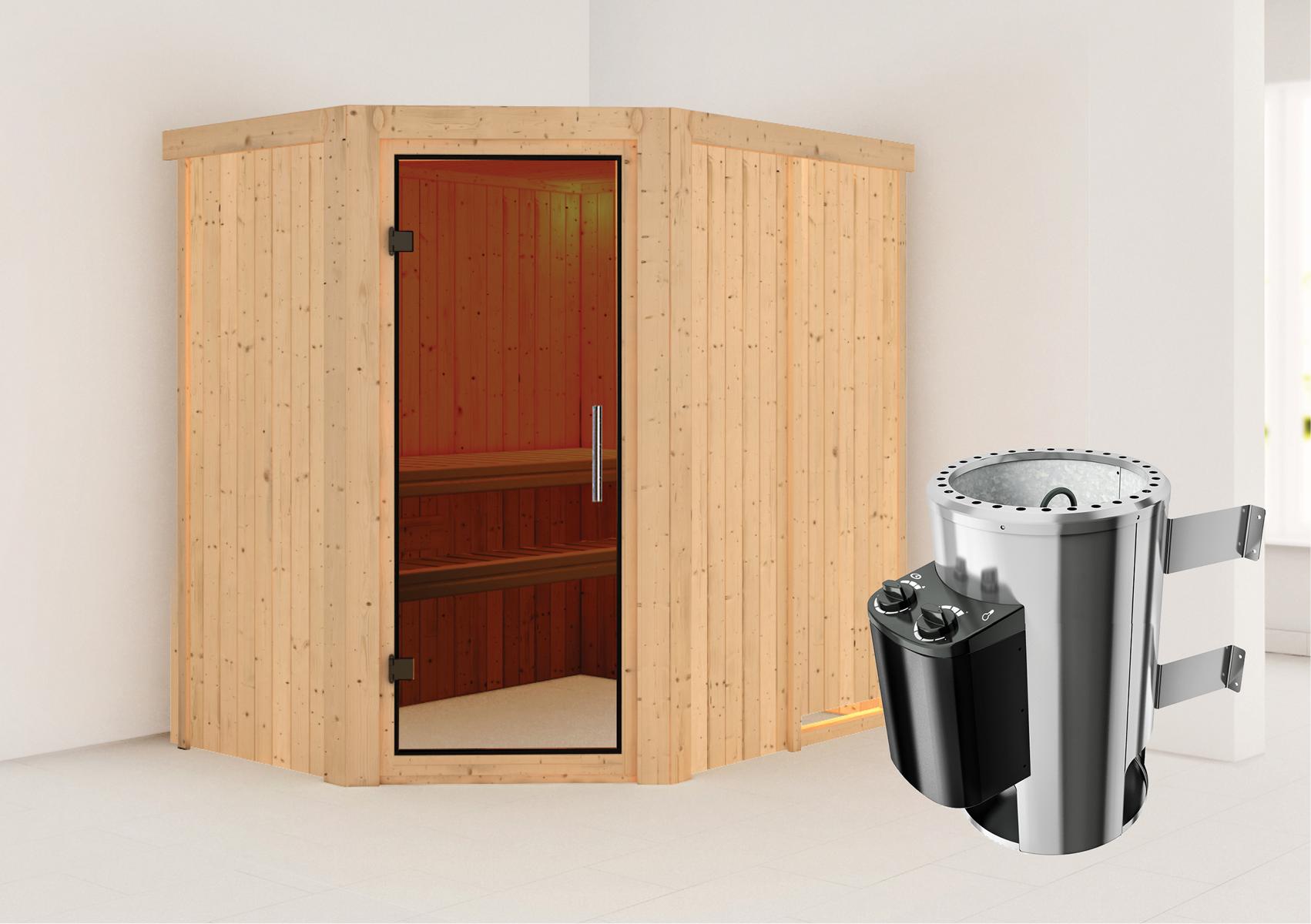 KARIBUHOLZT Sauna Saja Eck 3,6kW int.Strg graphitf. GGT 16880027