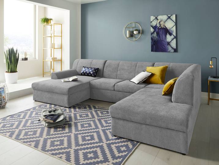 Wohnlandschaft DOMO COLLECTION Topper, elegant & zeitlos, Breite 320cm, komfortabel, U-Form , grau (hellgrau), B:320cm H:78cm T:213cm, Sofas, Wohnlandschaft, wahlweise mit Bettfunktion