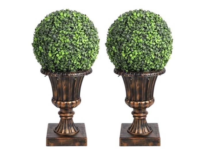 Garvee Set mit 2 künstlichen Formschnittbällen mit Topf und 38 warmen LED-Lichtern, künstliche Buchsbaumkugeln für Garten, Balkon und Haus, inklusive 2 Bäume im Topf, 61 cm