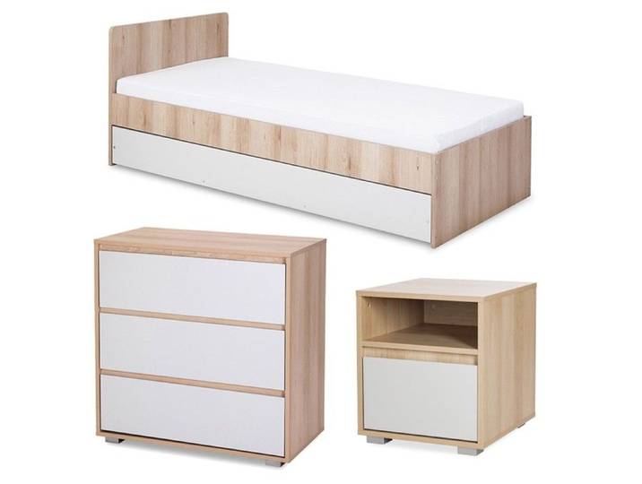 DALIA Chambre enfant adolescent avec lit chevet Commode Hêtre