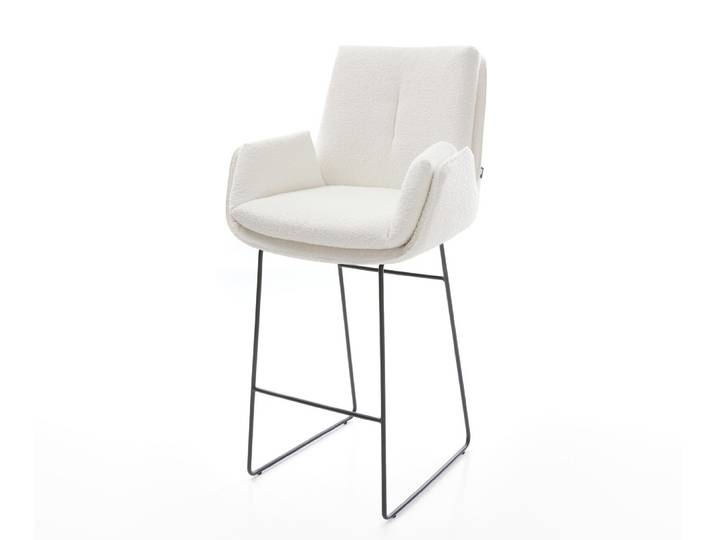 Barstuhl Clea-Flex Bouclé Creme-Weiß Kufengestell Metall Schwarz, Barstühle