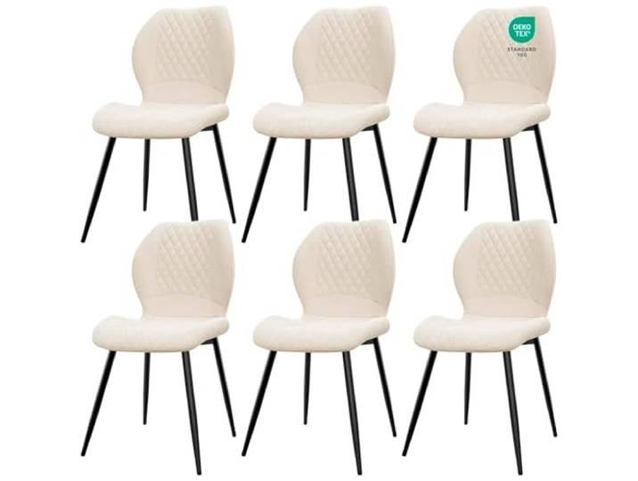 JIJIAN Esszimmerstühle 6er Set, Stühle Esszimmer, Küchenstühle Wohnzimmer Essstühle, Gepolsterte Stühle, Ergonomisch Gestaltete Leinenstühle für Esszimmer, Küche, Schlafzimmer, Beige