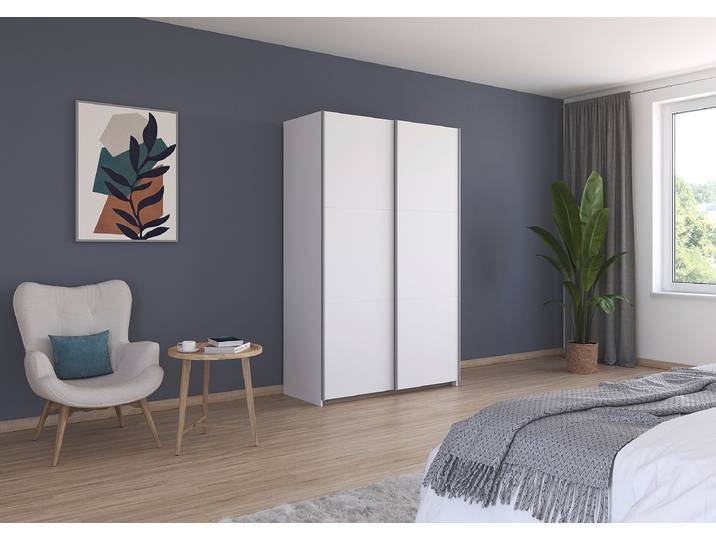 Schwebetürenschrank Kronach 131cm Weiß/Alpinweiß Basic Silber