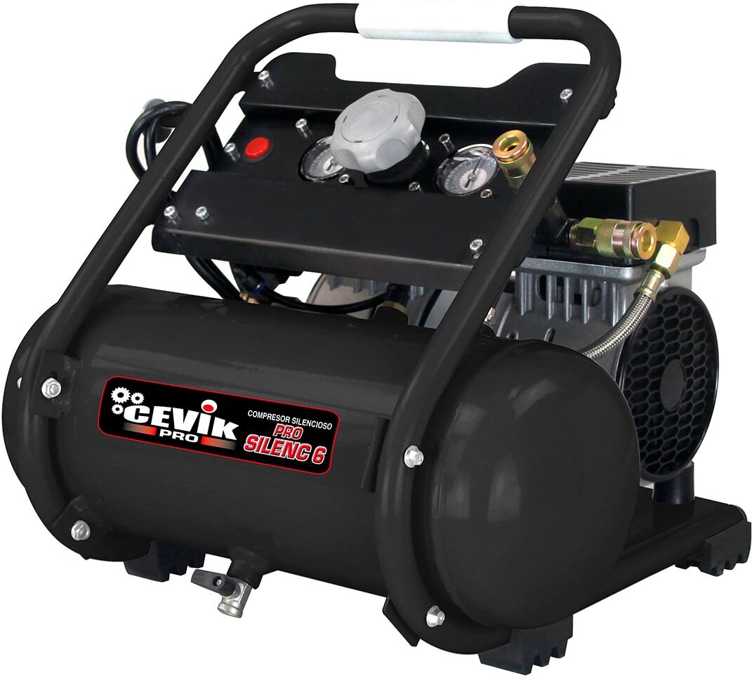 CEVIK PRO Compresor de Aire Portátil Silencioso 6 litros 1 HP. Negro