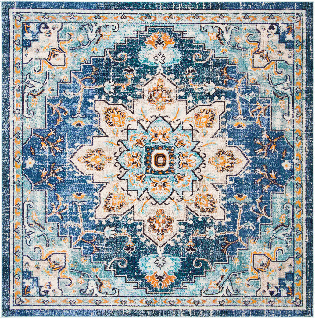 World Menagerie Orrington Oriental Area Rug Navy Square 122 cm