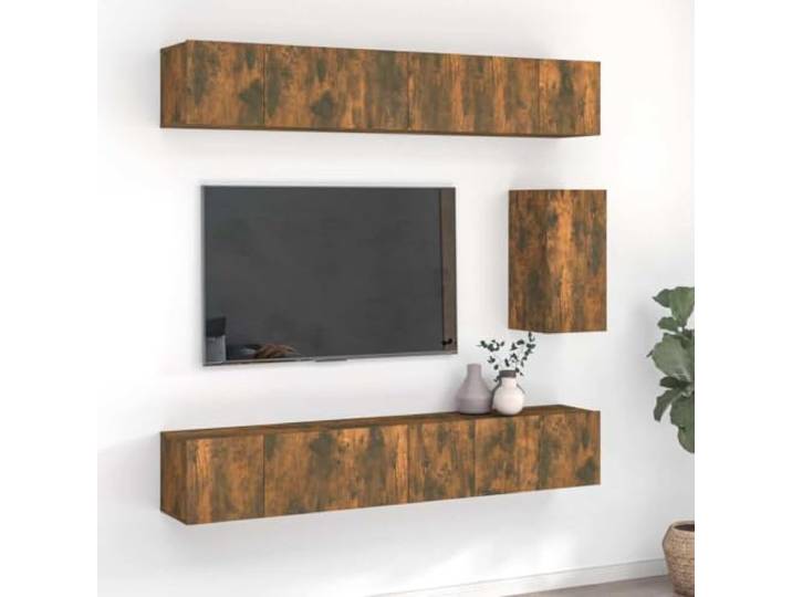 HEFZGDB TV-Schrank-Set 7-TLG. Räuchereiche Holzwerkstoff mit Wandmontage und reichlich Stauraum für Wohnzimmer, TV-Konsole Medienregal Aufbewahrung