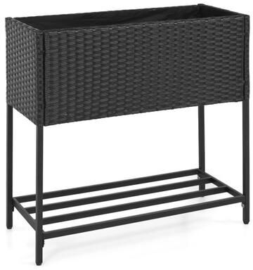 Costway Elevated Garden Planter with Rattan Finish Bottom Shelf-Black