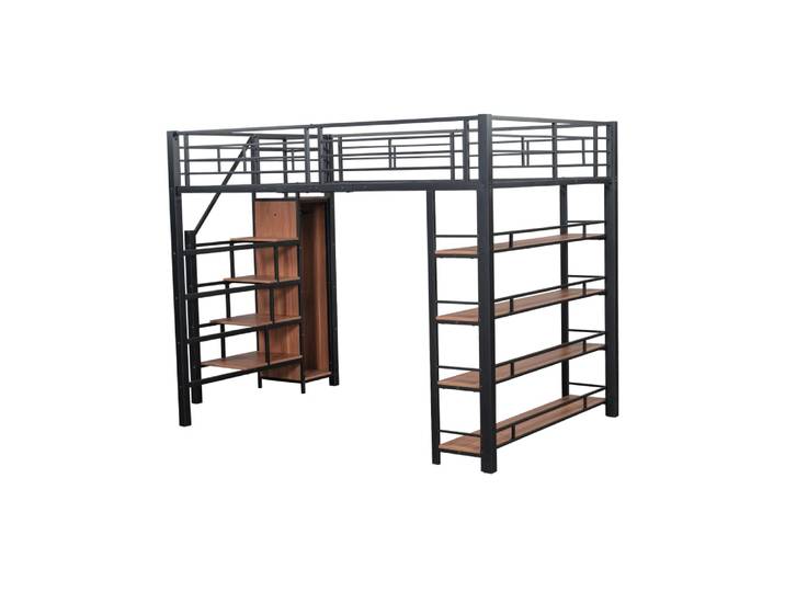 Lit mezzanine en bois noir avec escalier 140x200 cm