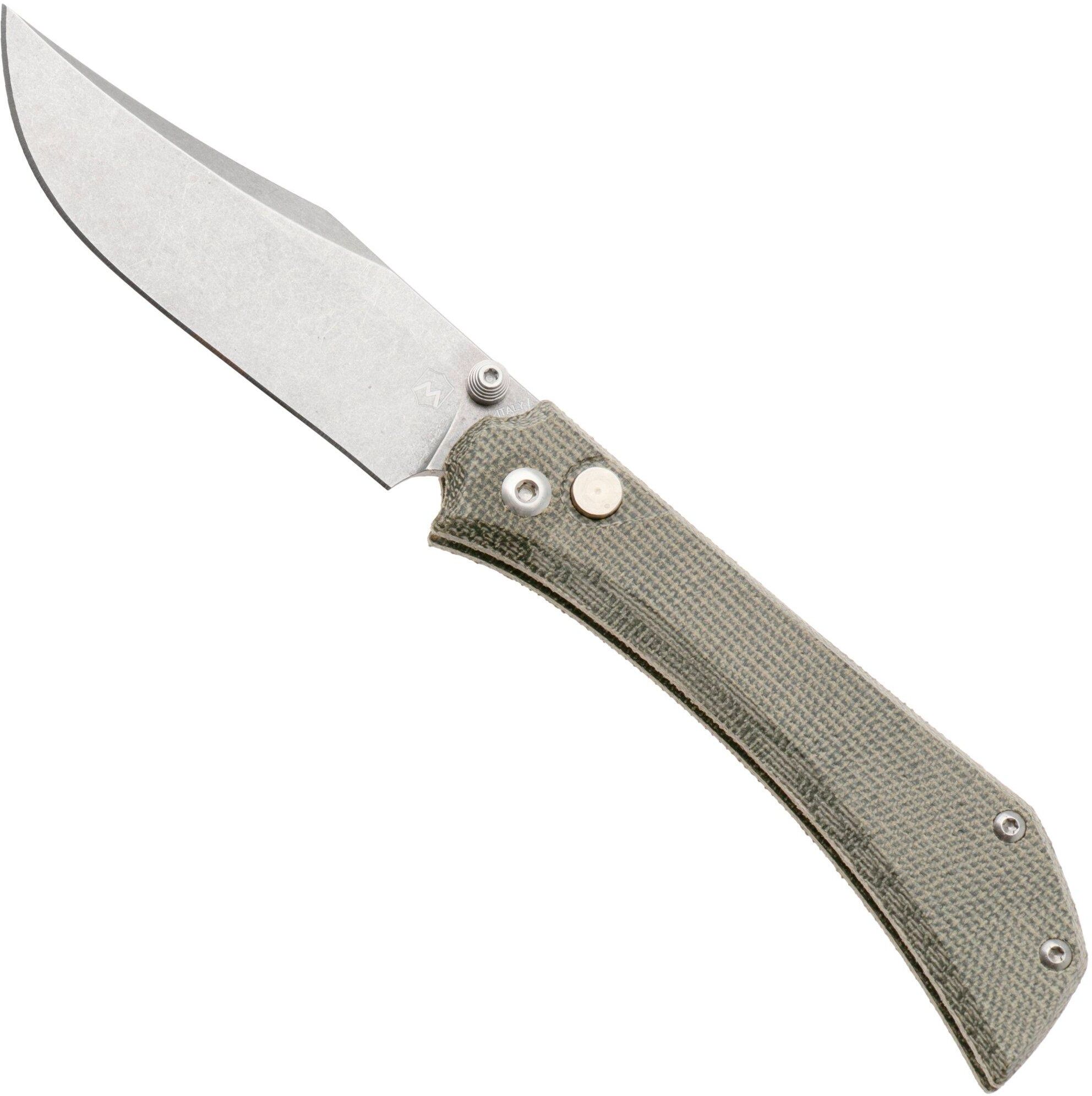 Mercury Amon 9AMN-GC-C Stonewashed Elmax, Green Canvas Micarta, coltello da tasca, Denis Simonutti design
