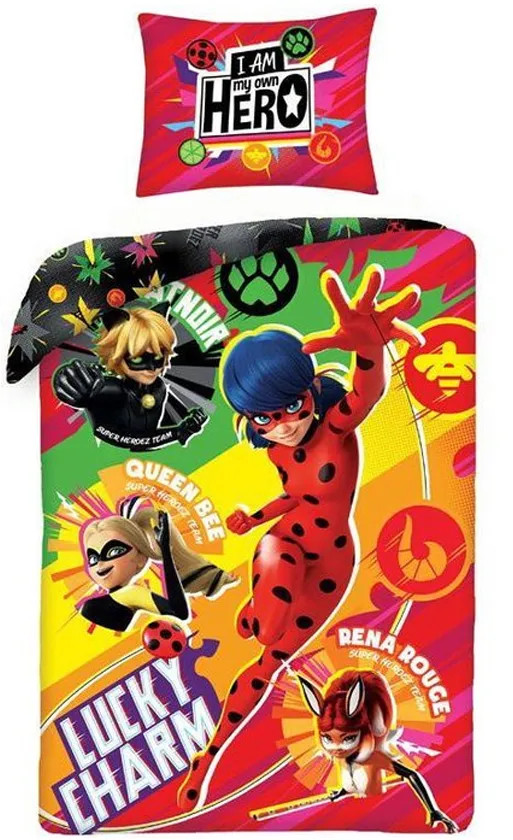 Miraculous Dekbedovertrek Lucky Charm Ladybug voor kinderen 140 x 200 cm