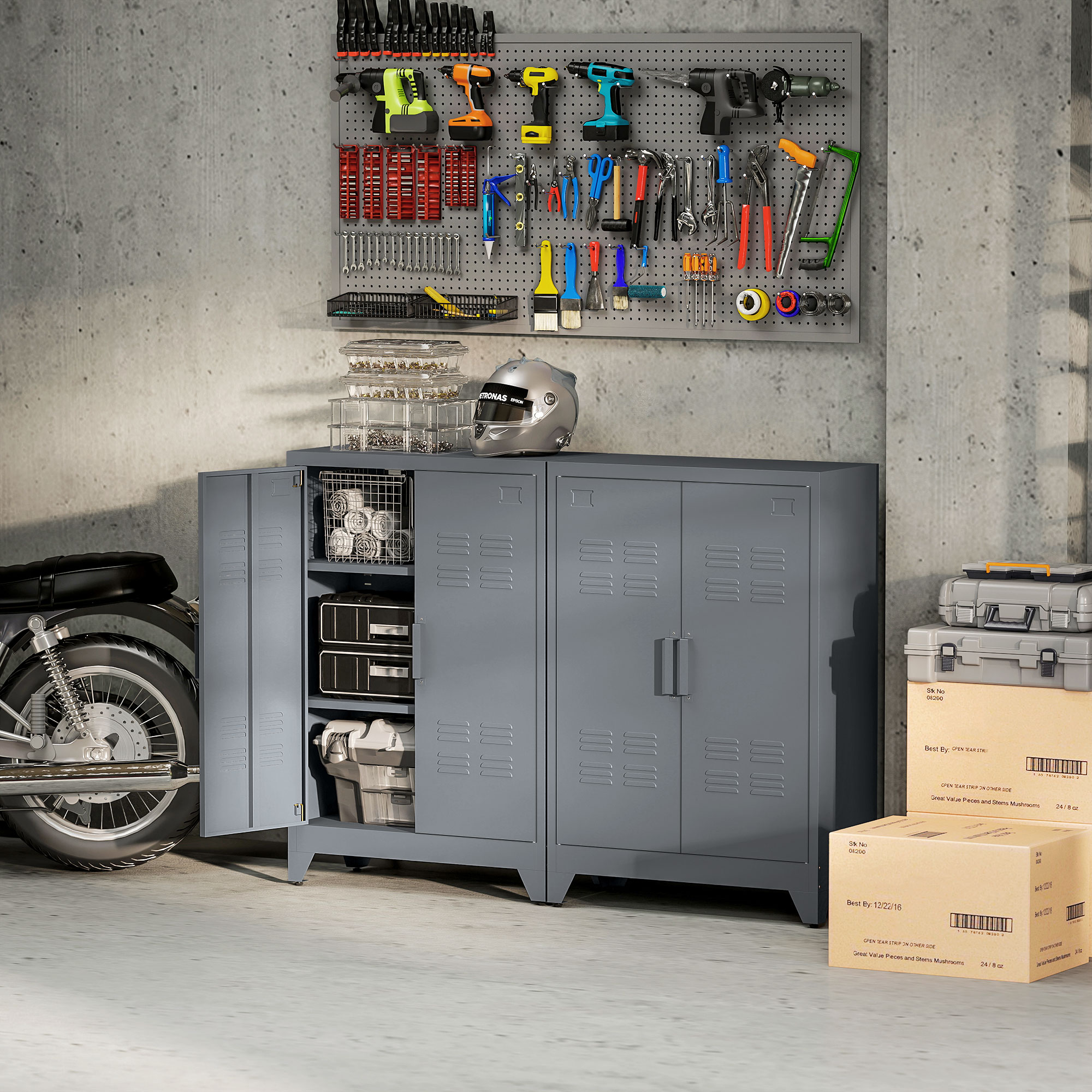 Homcom Mobiletto Multiuso a 2 Ante Stile Industriale, Armadietto Metallico per Casa e Garage, 75x33x110cm, Grigio Aosom