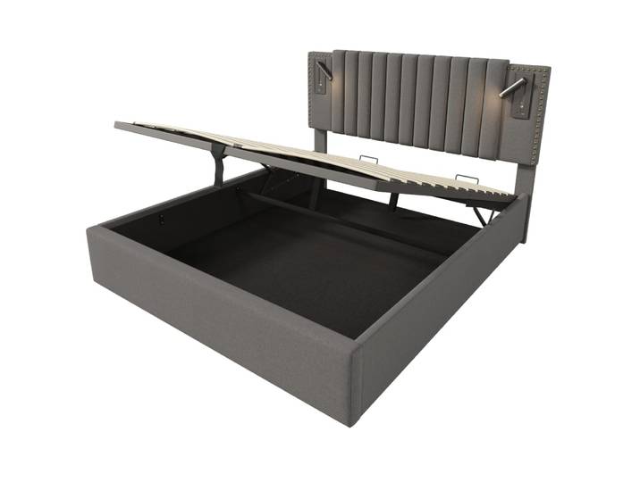 Lit tapissier double en coton gris 160x200cm