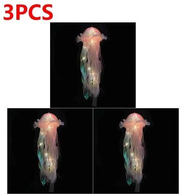 Uplifted Finds DIY Iridescent Jellyfish Lantern   Hanging Bedroom Night Light   Colorful Fantasy Ribbon Ceiling Lamp pink 3 Pcs
