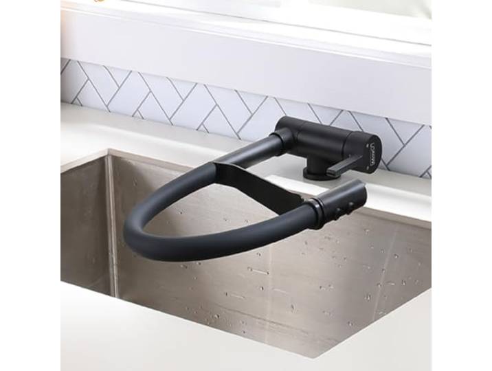 XJTNLB Vorfenster Küchenarmatur mit Brause Schwarz Dual-Modus Vorfenster Armatur Klappbar Einhebelmischer Küche Wasserhahn Flexibel Küche