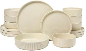 Gibson Elite Highspire 16 Piece Embossed Stoneware Dinnerware Set for 4, Plates and Bowls