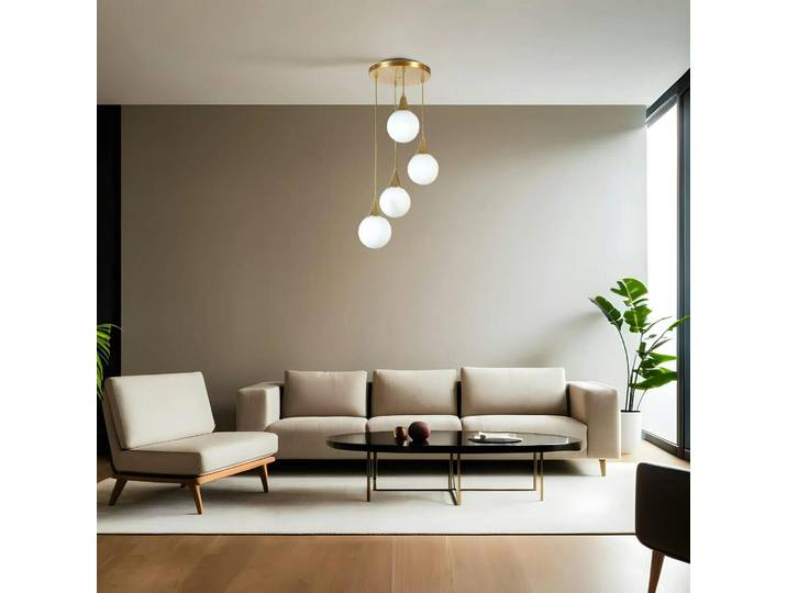 Suspension dorée moderne 4 globes SIERRE - Blanc
