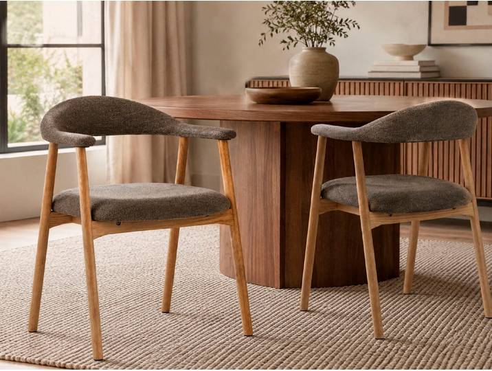 Esszimmerstuhl ACTONA GROUP Addi, Stuhl, 2er-Set, gepolstert, Moderner Stil, Gestell aus Eiche , grau (, eiche, eiche, taupe), B:56cm H:75,5cm T:54cm, 96% Polyester, 4% Acryl, Stühle, Esszimmerstuhl, Mit Armlehnen, geölte Oberfläche, einfache Selbstmontage, Monza-Stoff