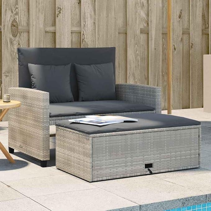 Gartensofa mit Kissen 2-Sitzer Gartenmöbel Outdoor Lounge Terrassensofa Balkonmöbel Gartengarnitu Sitzgruppe für Garten Terrasse Balkon Hellgrau Poly Rattan