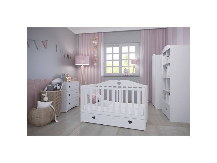 Chambre complète lit bébé 60x120 commode 3 tiroirs et armoire 2 portes Kocot Kids Julia - Blanc