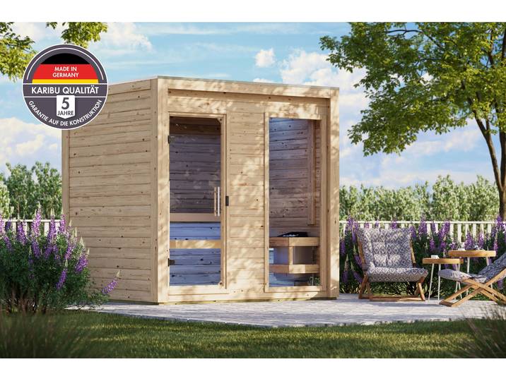 Saunahaus KARIBU Micore 2 , naturbelassen, Bio-Ofen, externe Steuerung, 9 kW, Saunen, Saunahaus, verschiedene Varianten