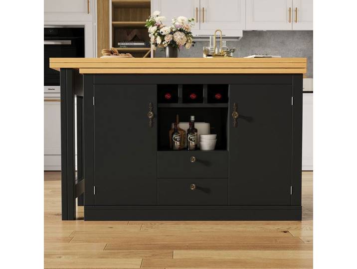 Table de bar extensible Noir - 120 à 180 cm - 4 places - Pivotante 360°