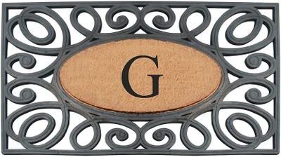 "A1 Home Collections Rubber and Coir Elegant Circles Monogrammed Double Door Doormat 23""X38"""