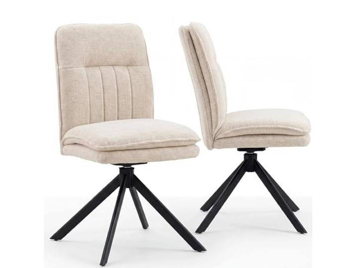 FurniSoar 2er Set 360° Drehbar Esszimmerstühle Beige, Ohne Armlehnen, Doppelte Polsterung & Bogen-Rückenlehne, Chenille mit Drehfunktion & justierbaren Bodenschonern, Moderne Esszimmerstühle