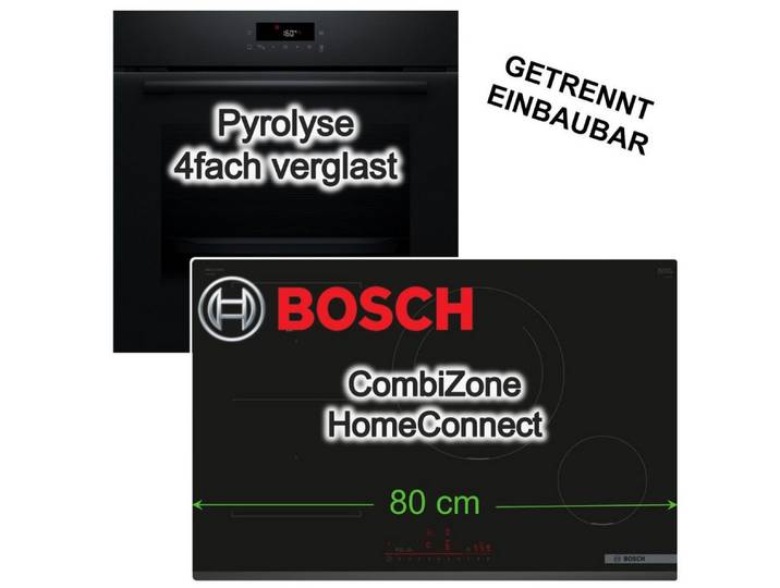 BOSCH Backofen-Set Einbaubackofen 3D-Heißluft Pyrolyse + Induktionskochfeld 80cm Booster, mit Nein, Pyrolyse-Selbstreinigung Hydrolyse