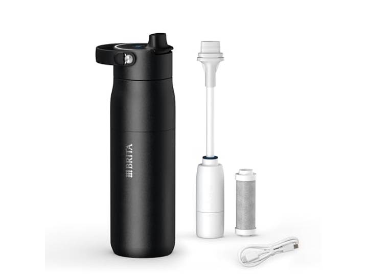 BRITA LARQ iQ Digitale Edelstahl Trinkflasche mit Wasserfilter (680 ml) Schwarz, Hydration Tracking (BRITA App), Strohhalm, Aktivkohle Filter, UV-C, neutralisiert 99,99% Bakterien, filtert PFAS