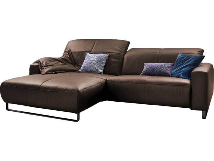 KAWOLA Sofa YORK Leder Life-line hasel Rec links Fuß Metall schwarz mit Sitztiefenverstellung