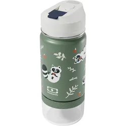 Monbento 2 in 1 Trinkflasche mit Strohhalm 300ml + Snackbox 120ml, gruen