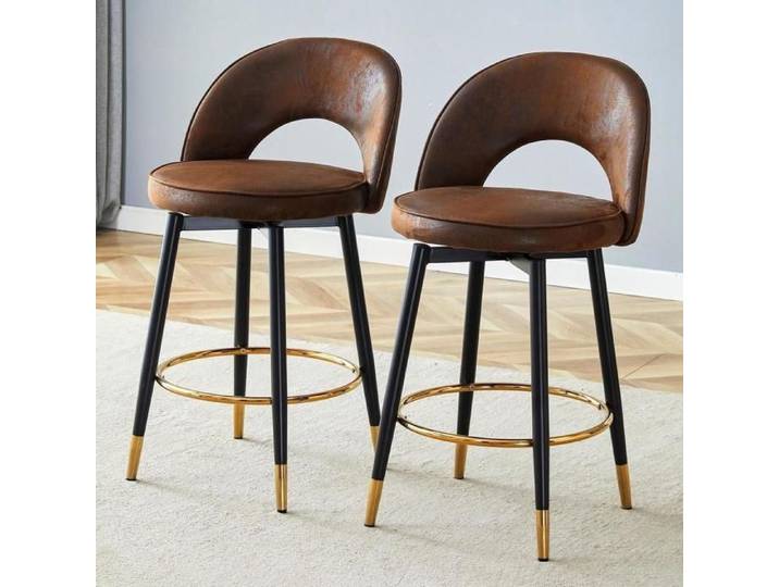 Tabouret de bar - KOMHTOM - 47.4x44x92cm - Pivotant 360° - Tissu technique respirant - Pieds dorés