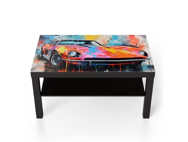 DEQORI Glastisch schwarz groß 90x50 cm Motiv Klassik im Farbrausch ausgefallener Beistelltisch aus Glas Hochglanz Couchtisch fürs Wohnzimmer moderner Couch Tisch mit Design