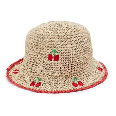 Strohhut LSCN BY LASCANA "Sonnenhut, Sommerhut, Kopfbedeckung, Hut", Damen, beige (beige, rot), Stroh, gemustert, Hüte Strohhut, mit modischer Cherry Stickerei