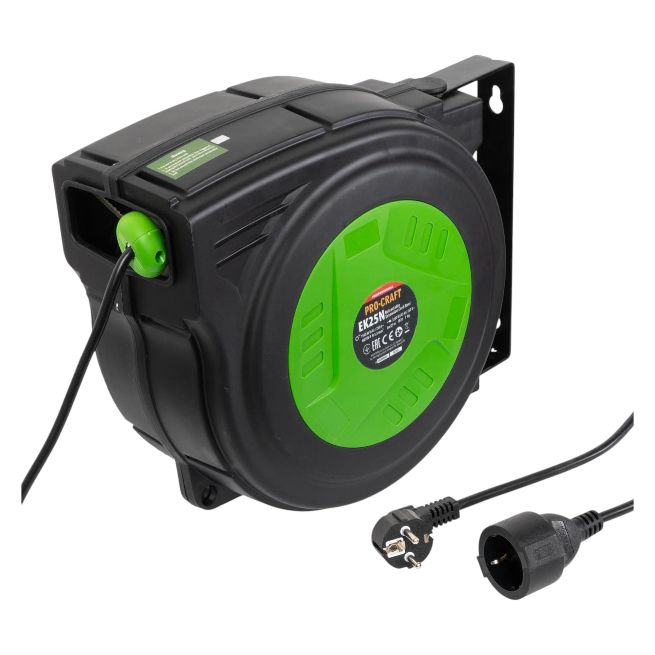 Procraft EK25N Selbsteinziehendes Verlängerungskabel 25 m (25 m, 1.50 mm²) (EK25N)