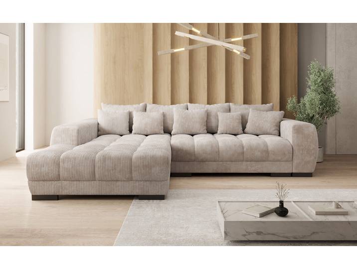 Designer Ecksofa Balu mit Schlaffunktion und Stauraum in Cord - Beige - Cord - Rechts - Luxusbetten24