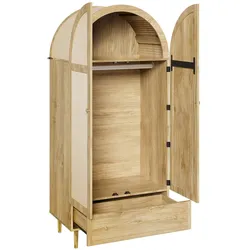 STILVORA Kleiderschrank 79x50x175 cm Eiche mit Kleiderstange Regalböden und Schubladen stoffbezogene Türen Aluminiumgriffe MDF modernes Design