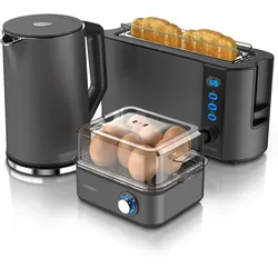 Arendo Frühstücks-Set in grau - Wasserkocher / Toaster / Eierkocher