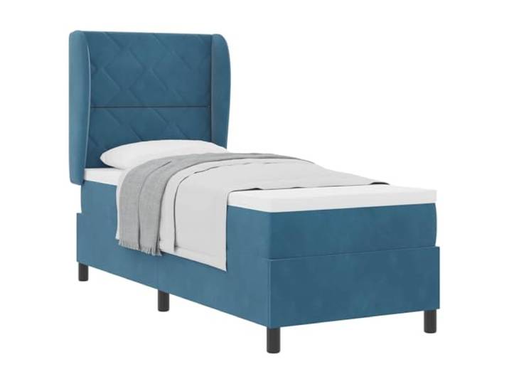 PUGYNBK Boxspringbett, manuell, Dunkelblau, 200 x 80 cm, Samt Verstellbares Kopfteil, mittlere Festigkeit, Massivholz, einfache Montage