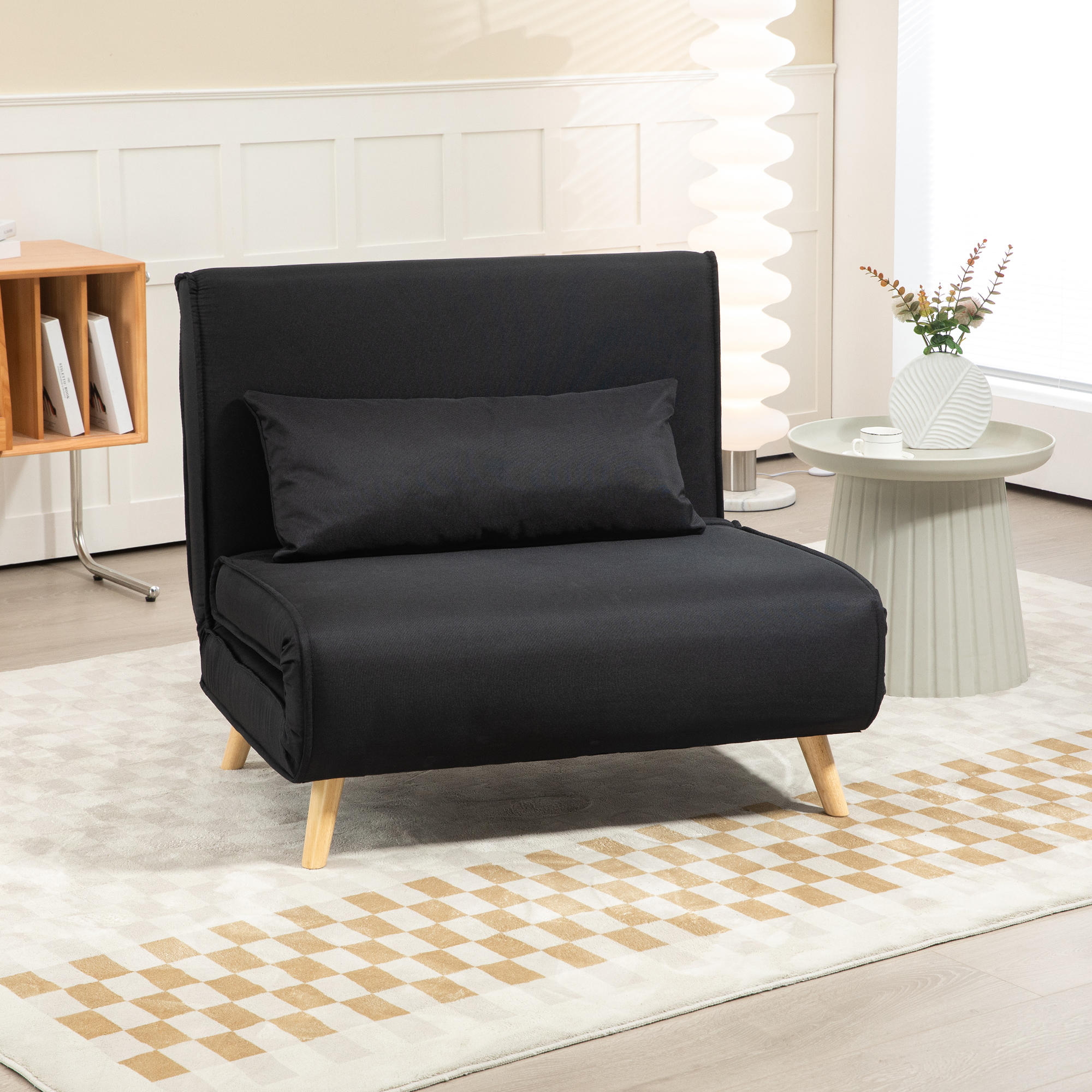 Homcom Poltrona Letto 3 in 1 con Schienale Reclinabile su 6 Posizioni in Tessuto, 94x78x80 cm, Nero   Aosom Italy