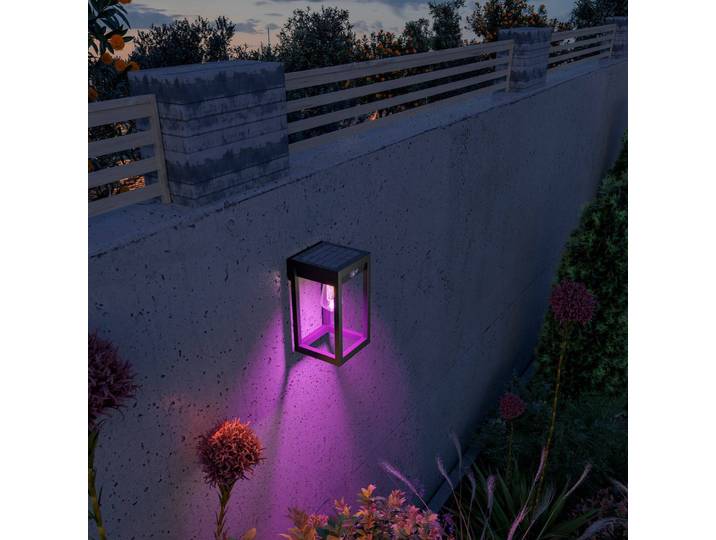 Calex Smart Outdoor Solar Lantern, Sensor, RGBW dimmbar, schwarz, Kunststoff, Modern, Wandlampe
