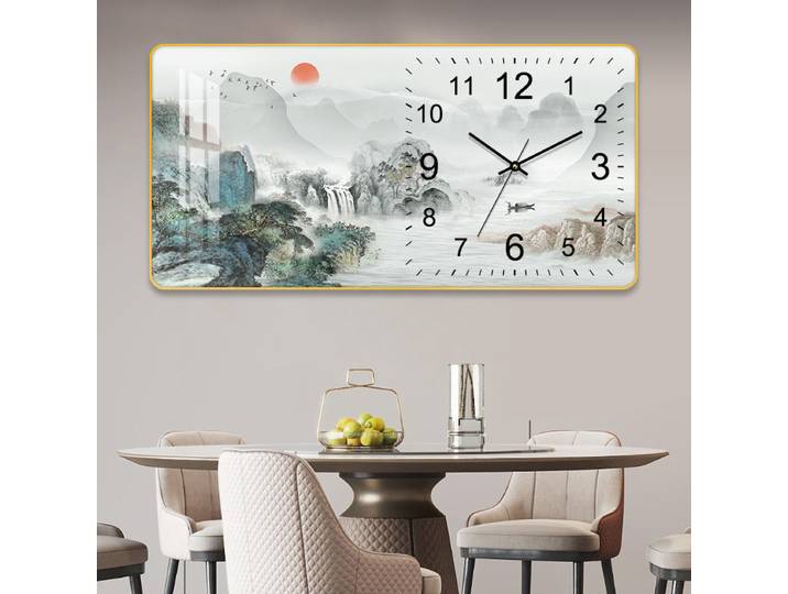 Horloge murale suspendue à quartz muette sans poinçon, peinture décorative de salon, horloge à vent chinoise